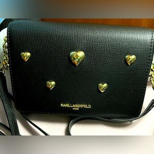 NEW Karl Lagerfeld PARIS Black Leather Connie Crossbody Bag